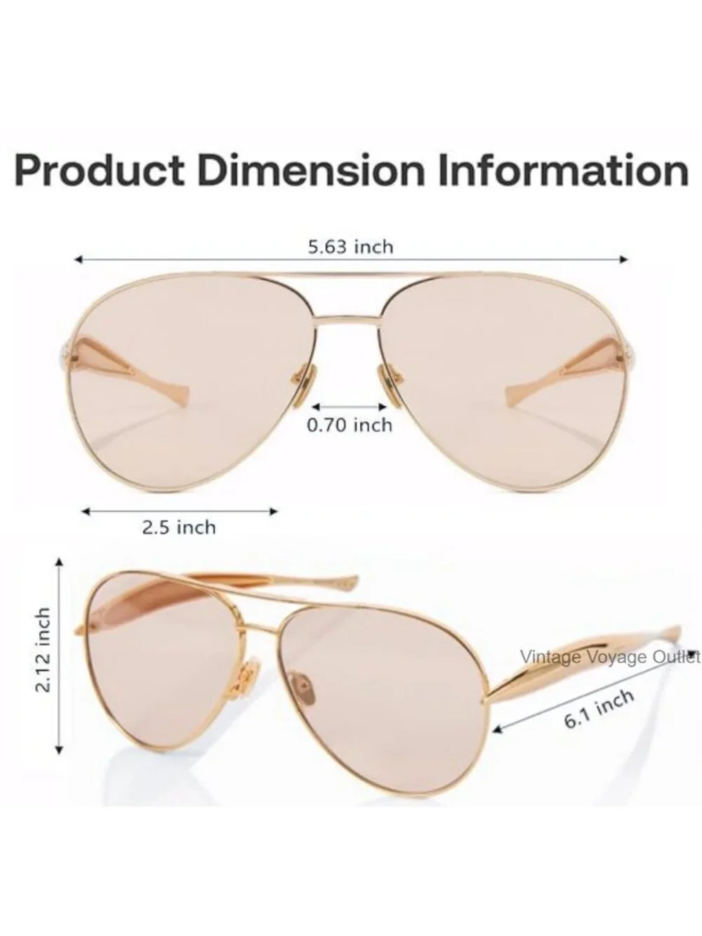 Oversized Aviator Sunglasses Women 70s Retro Gold Metal Frame Polarized UV400